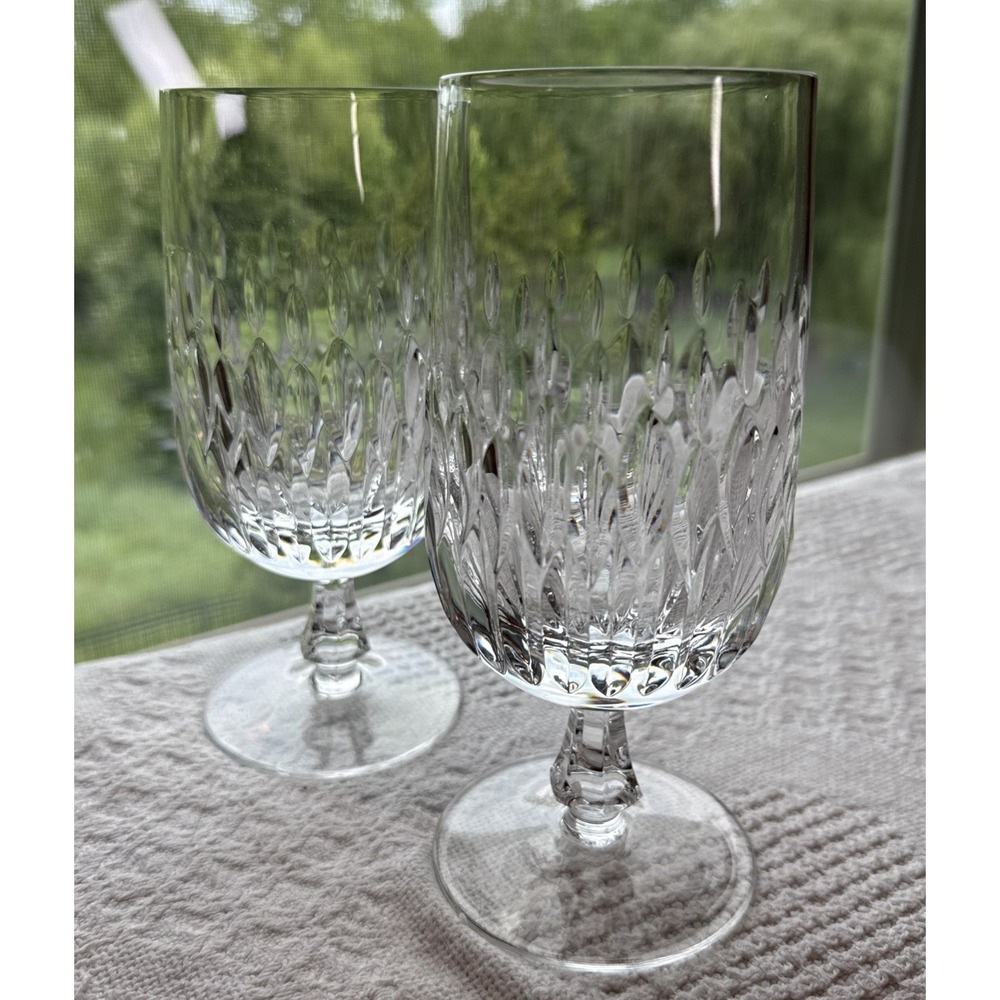 VTG Gorham Chantilly Crystal Iced Tea Glass Vertical Cut 7" Barware Set of 2
